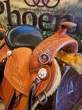 15" Imus 4-Beat Gaited Saddle Wide Tree Custom Floral Tooling (In Stock!)-Phoenix Rising Saddles Gaited Horse Tack